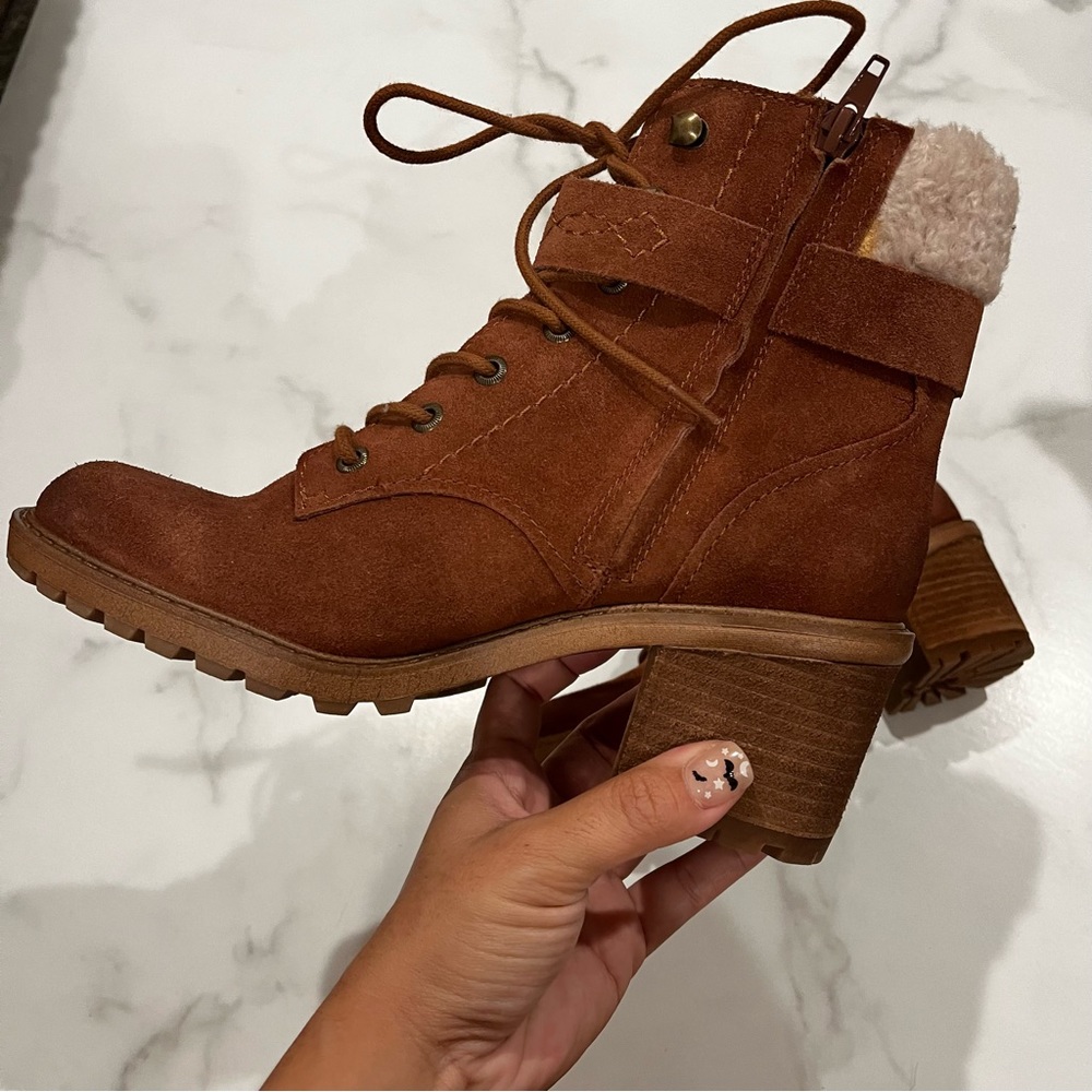 New ZODIAC Gemma Fur Womens Suede Ankle Combat Lace-Up Boots Size 7.5 - Picture 6 of 10
